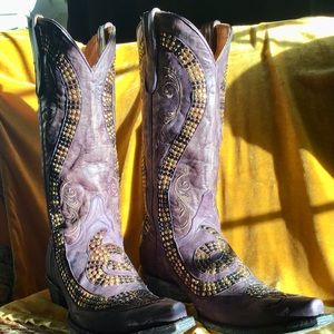 ✨NEW✨Old Gringo Snake Cowgirl Boots in violet with gold n brass studs~sz9.5~TTS